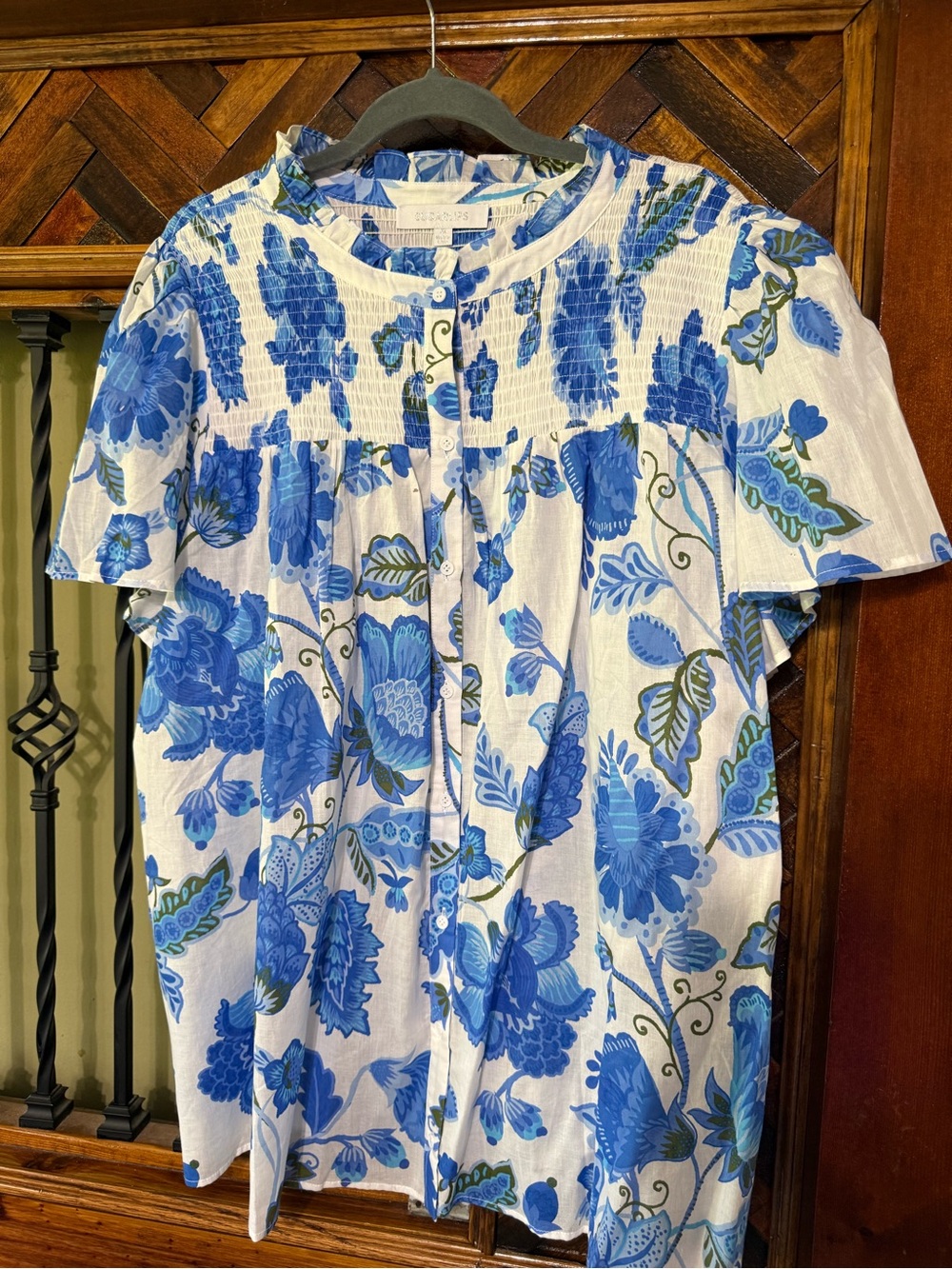 Sugarlips Blue and White Floral Smocked Top